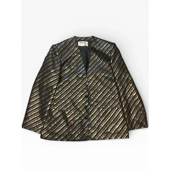 Jaeger Vintage Metallic Pinstripe Blazer Made in Great Britain US 10 - Picture 7 of 13